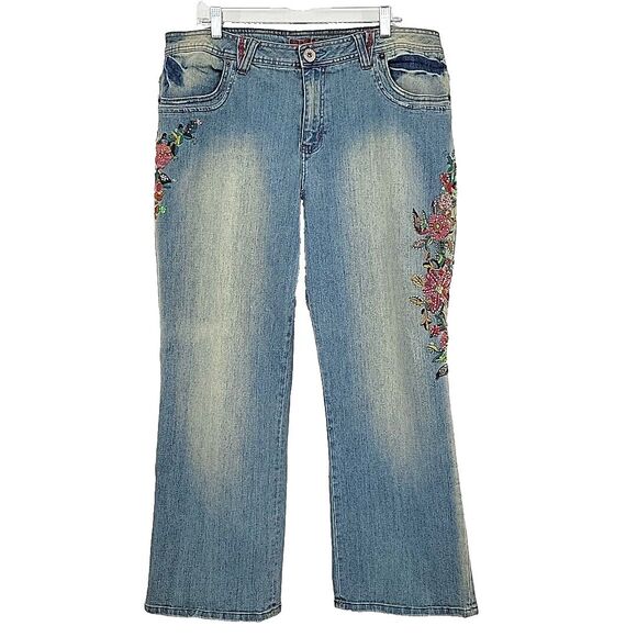 Zana Di Womens Embroidered Jeans Size 22 Beaded Boot Cut 40x30 - Picture 1 of 7